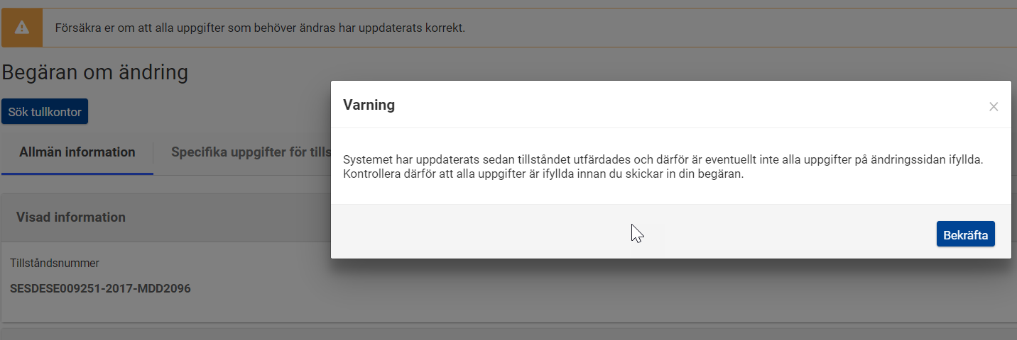 Bild av meddelandet Varning i CDS