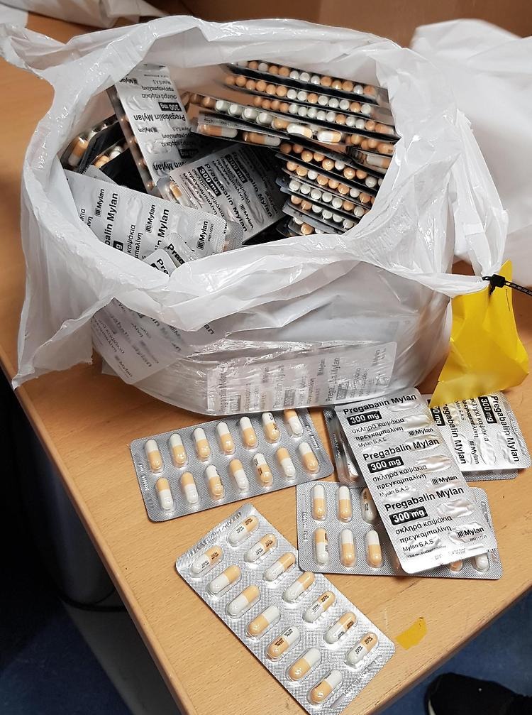 Beslagtaget pregabalin, ett narkotikaklassat läkemedel.