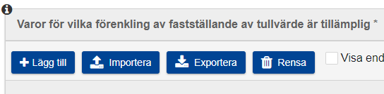 Illustration av knapparna Lägg till, Importera och Exportera