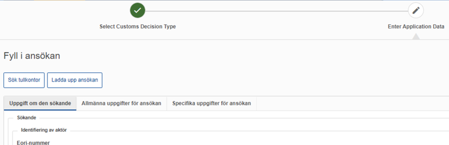 Sidan fyll i ansökan i CDS