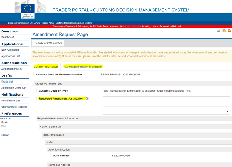 Sidan Amendment Request Page i CDS