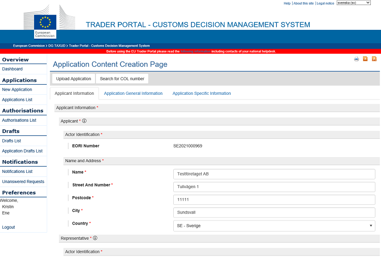 Sidan Application Content Creation Page