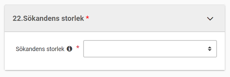 Bild som visar fältet Sökandens storlek i Systemet för godkänd ekonomisk aktör