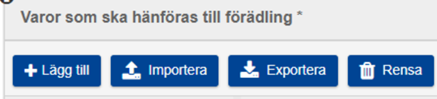 Illustration av knapparna Lägg till, Importera och Exportera