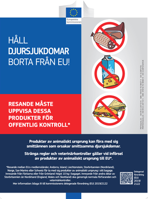 EU poster text: Håll djursjukdomar borta från EU!