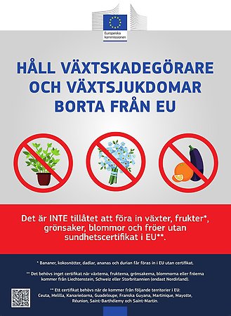 EU poster text: Håll växtskadegörare och växtsjukdomar borta från EU