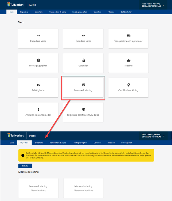 Bild av ny e-tjänst för momsredovisning kopplad till det nya importsystemet 