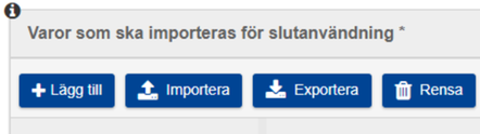 Illustration av knapparna Lägg till, Importera och Exportera